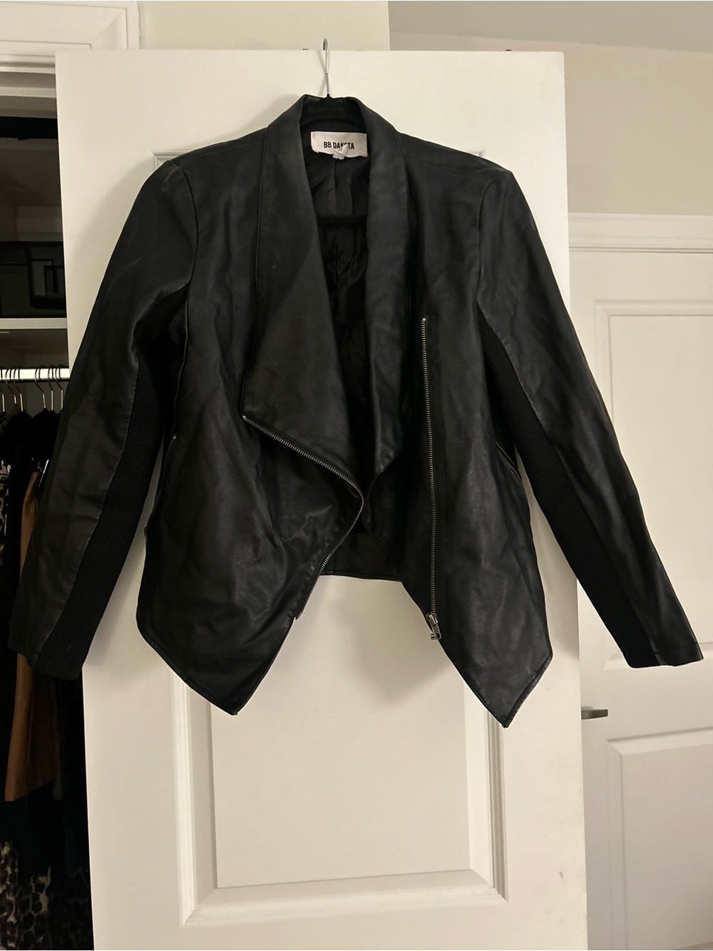 BB Dakota Women's Black Faux Leather Asymmetrical Moto Jacket